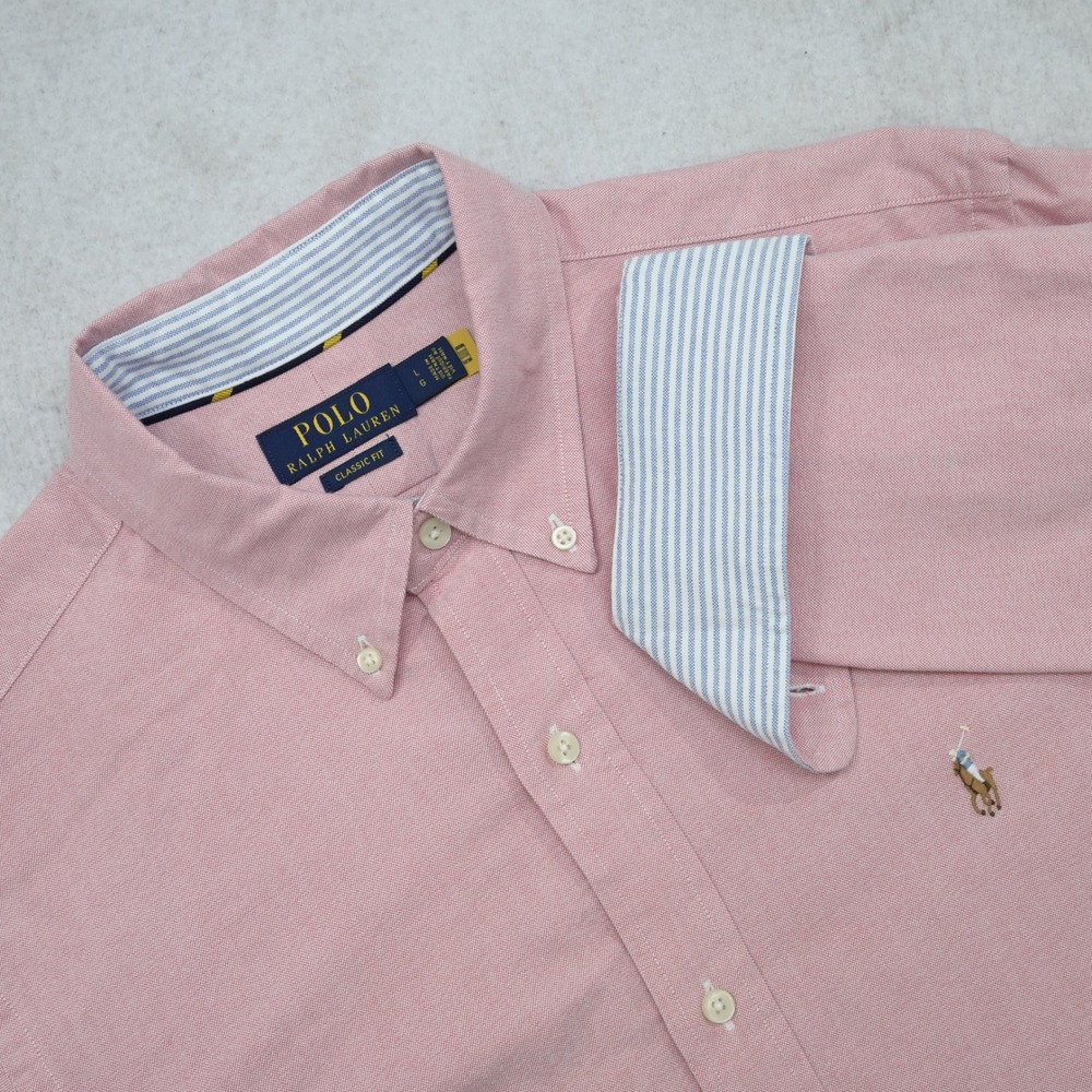 Polo Ralph Lauren Button Up Dress Shirt Mens Large Classic Fit Pink Flip Cuff